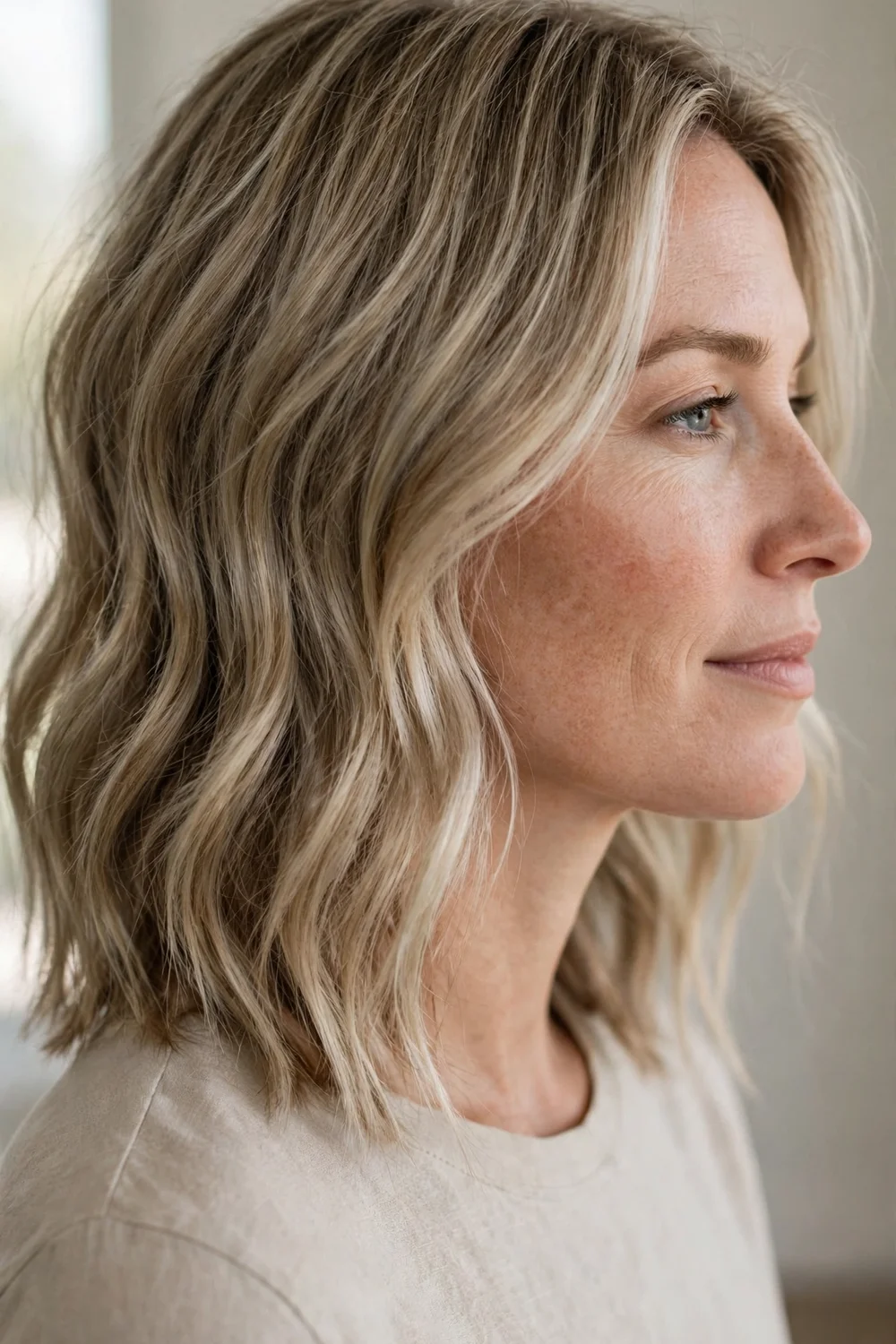 Woman with sandy blonde highlights