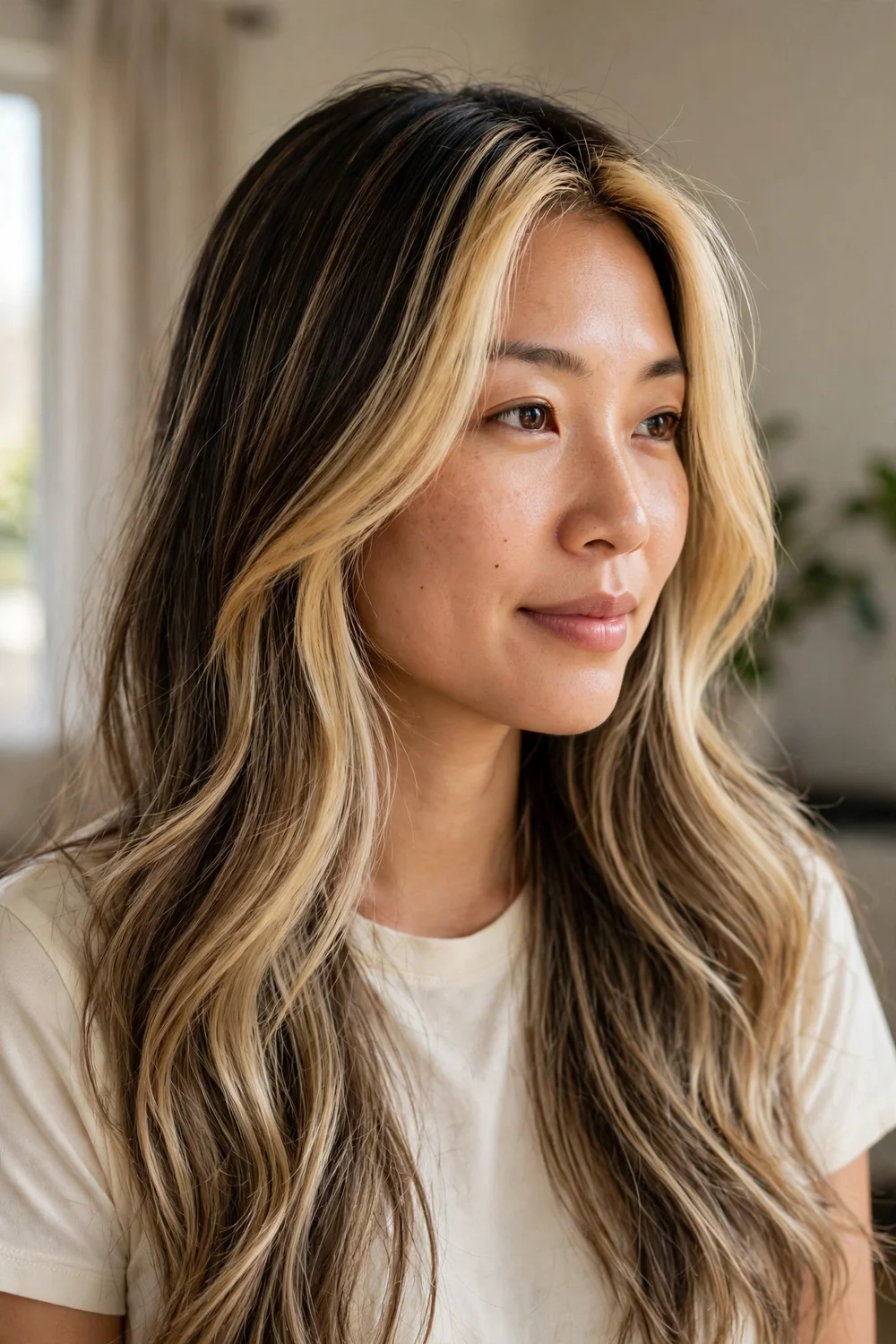 Woman with two-tone blonde highlights