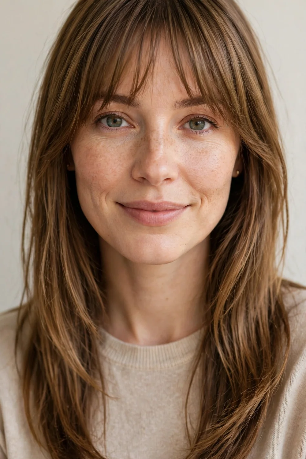 Birkin bangs, wispy Jane Birkin-inspired fringe on forehead