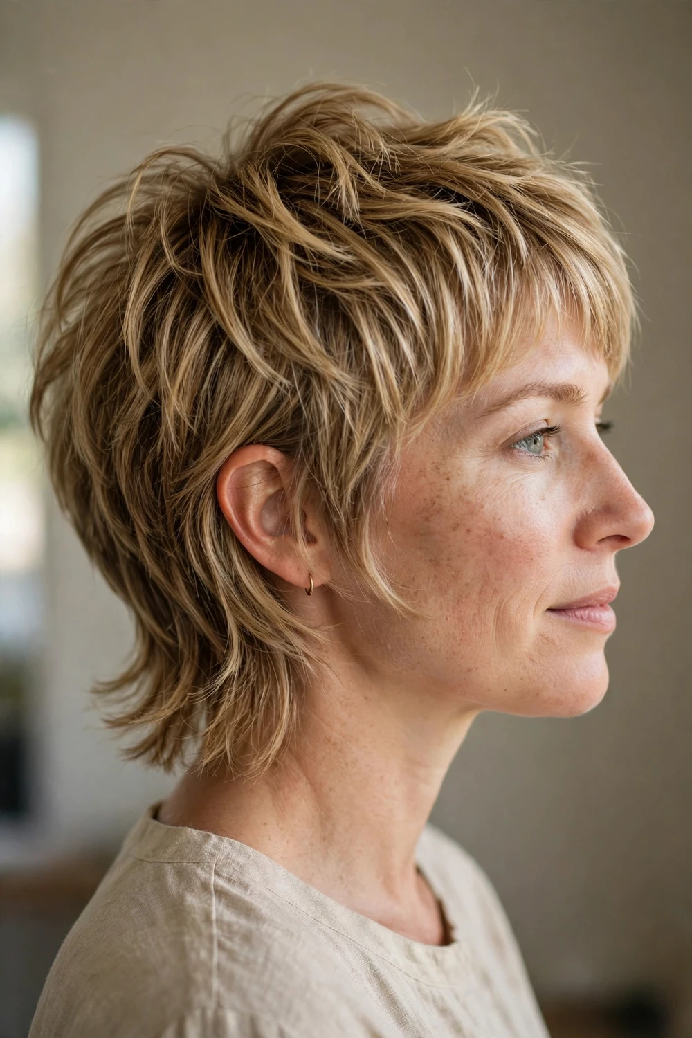 Bixie haircut blending bob length with pixie texture