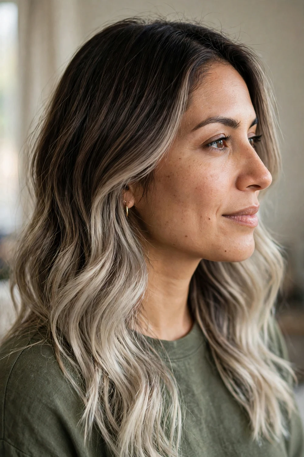 Ash blonde lift on espresso dark brown hair