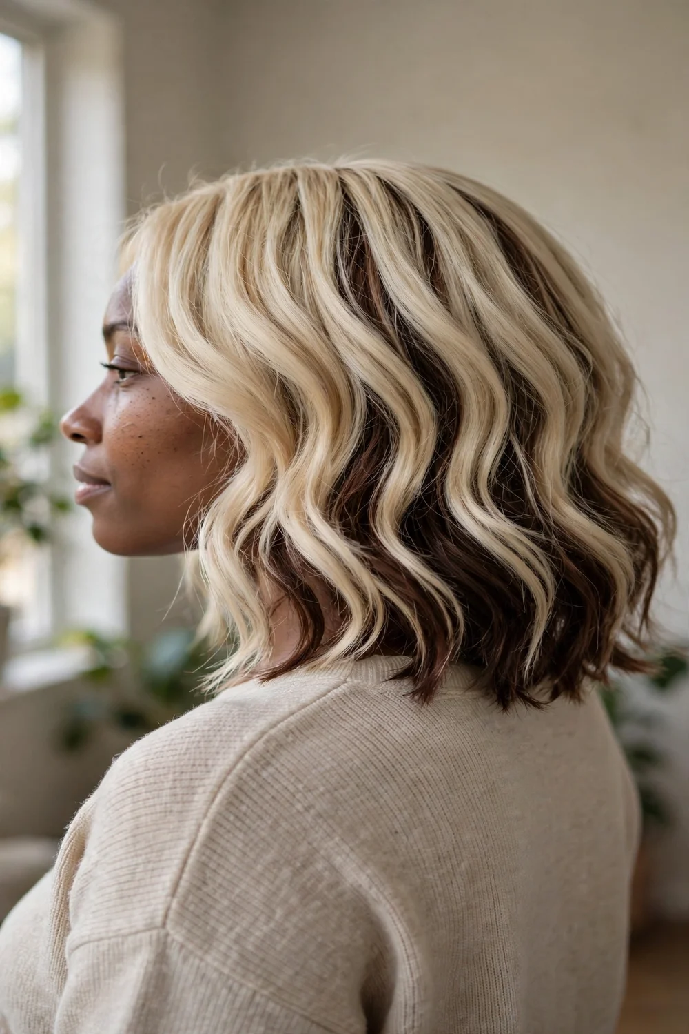 Creamy blonde balayage with cocoa lowlights