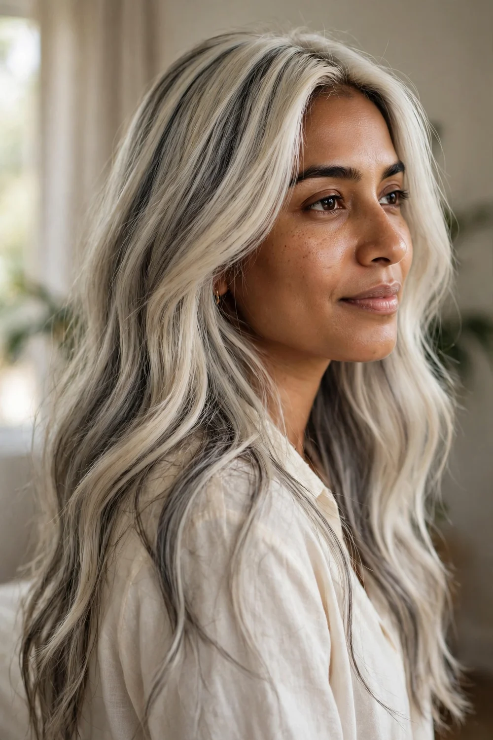 Platinum blonde hair with smoky lowlights