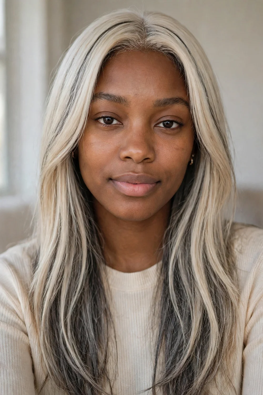 Icy blonde hair with cool-toned lowlights