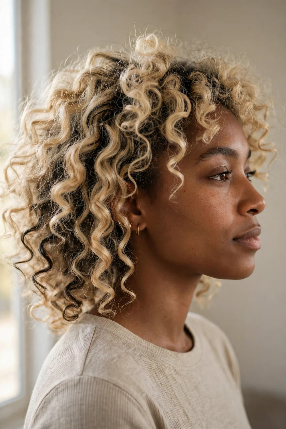 Blonde curls with dimensional lowlights