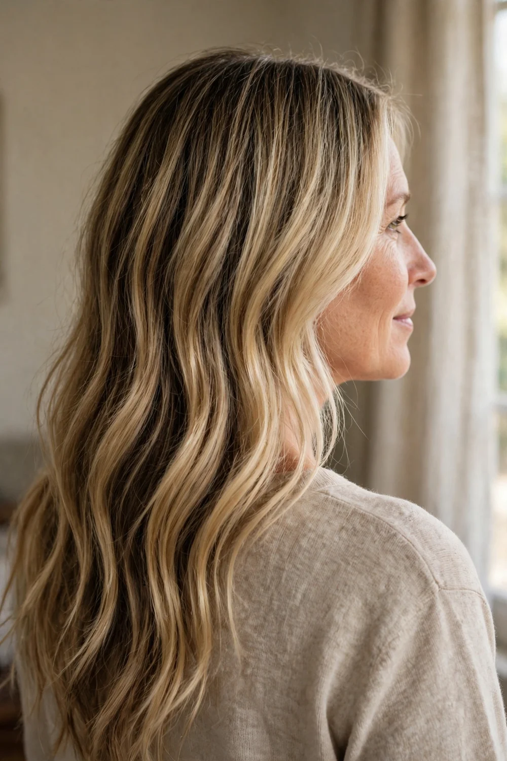 Reverse balayage lowlights on blonde hair