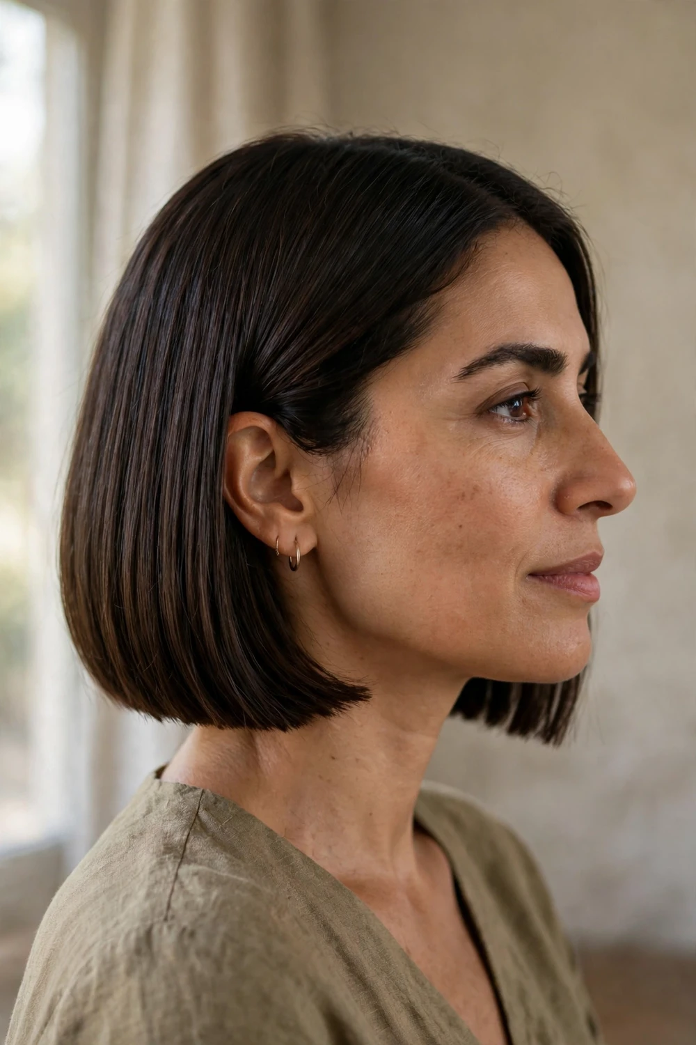 Blunt bob with razor-sharp straight-across ends