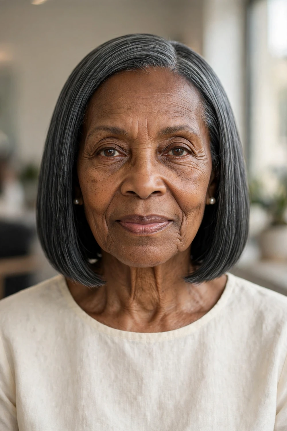 Mature woman with blunt chin-length bob