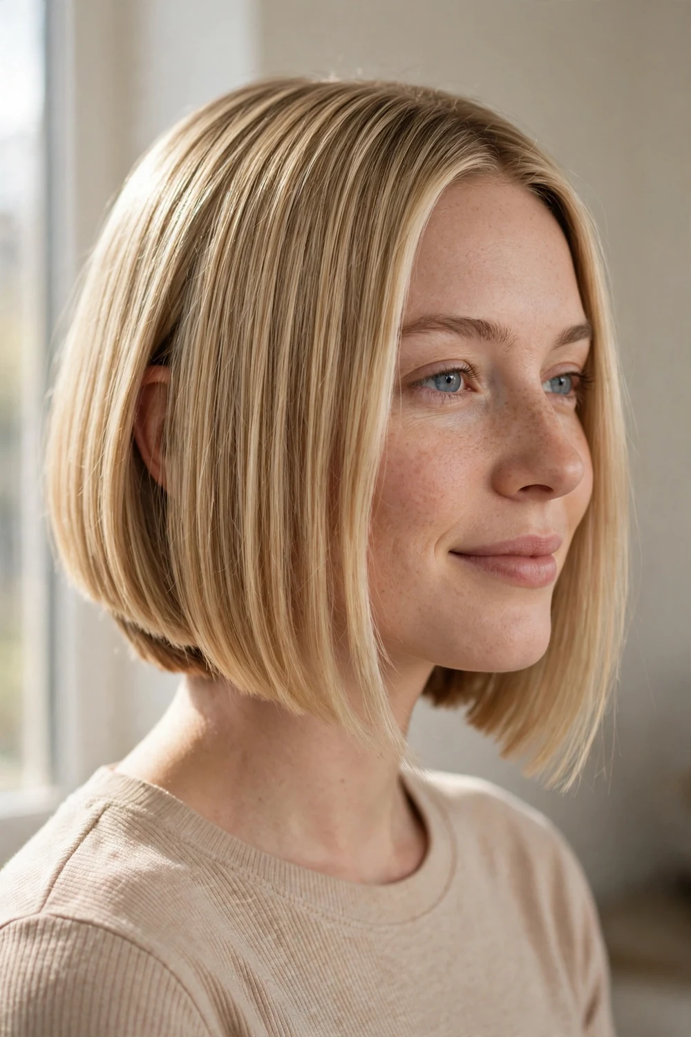 Blunt edge A-line bob with sharp clean perimeter