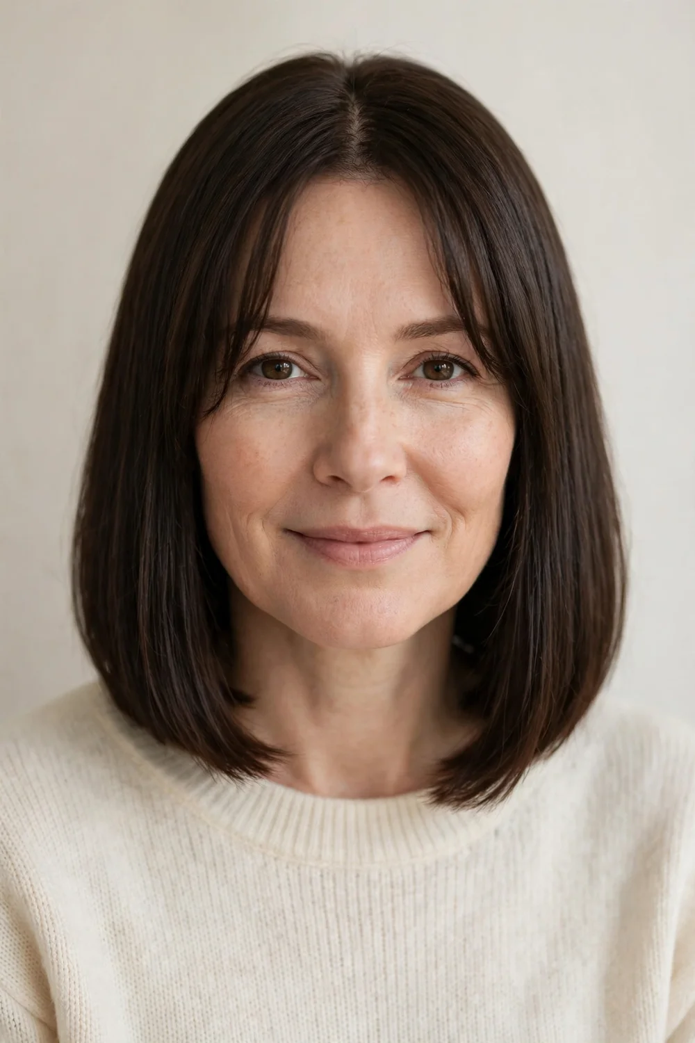 Blunt long bob with curtain bangs