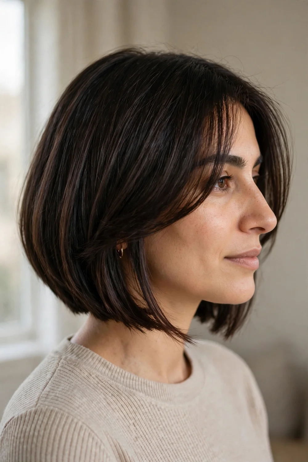 A-line bob with long side-swept bangs