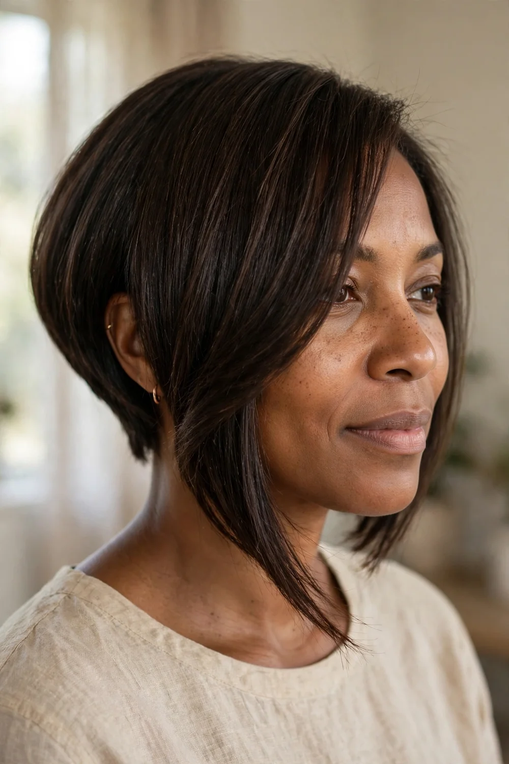 Angled bob with long side bangs