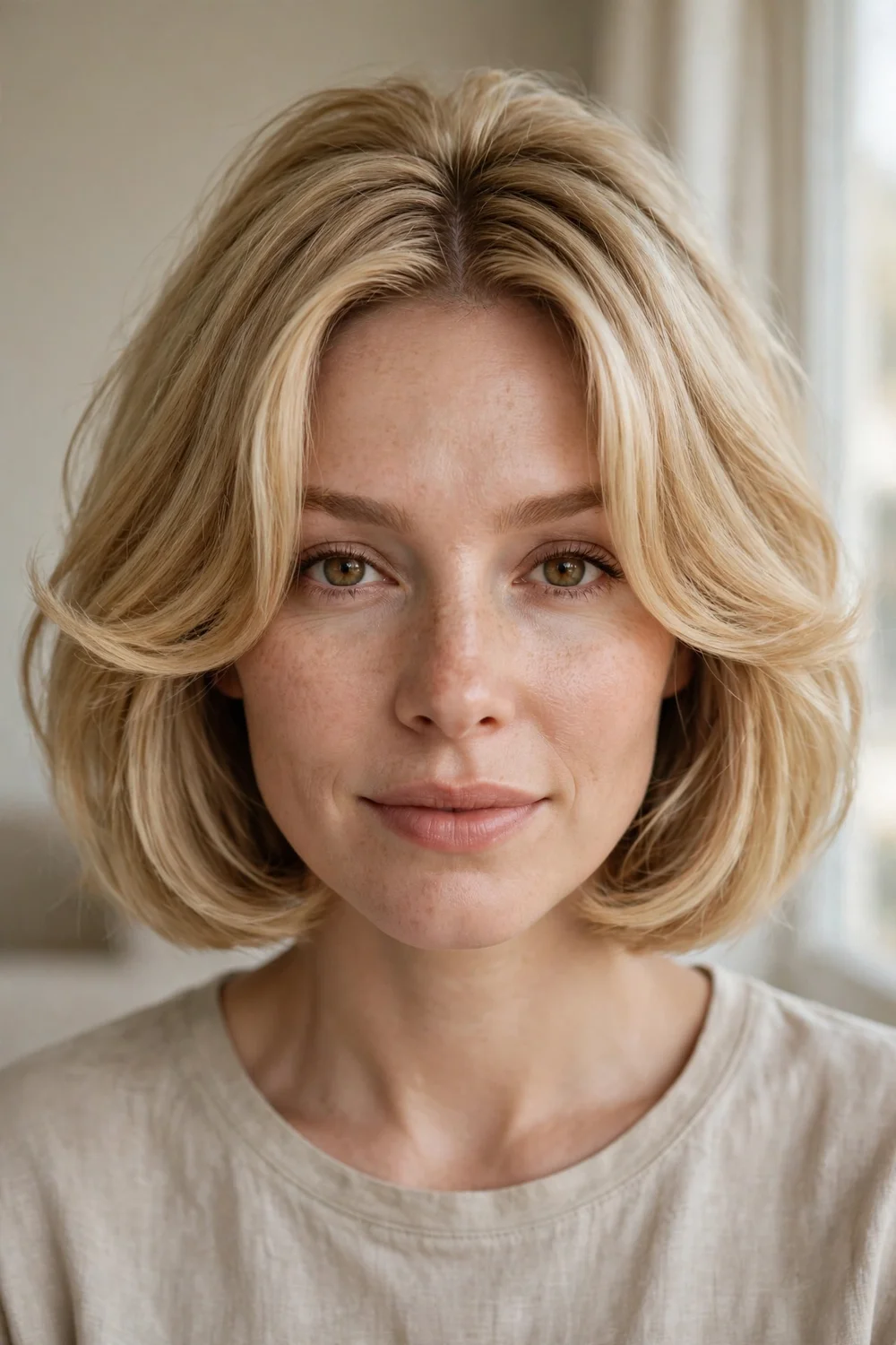 Bardot-inspired bob with long parted bangs