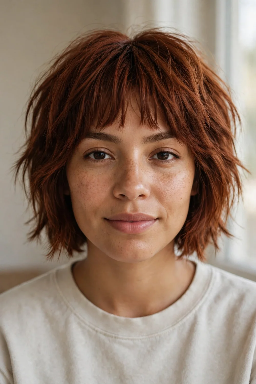 Choppy bob with long choppy bangs