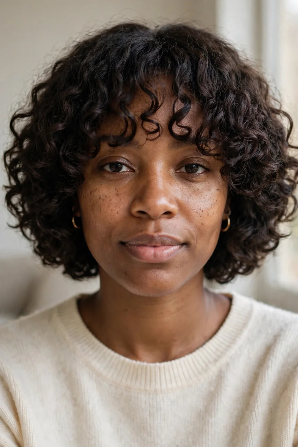 Curly bob with long curly bangs