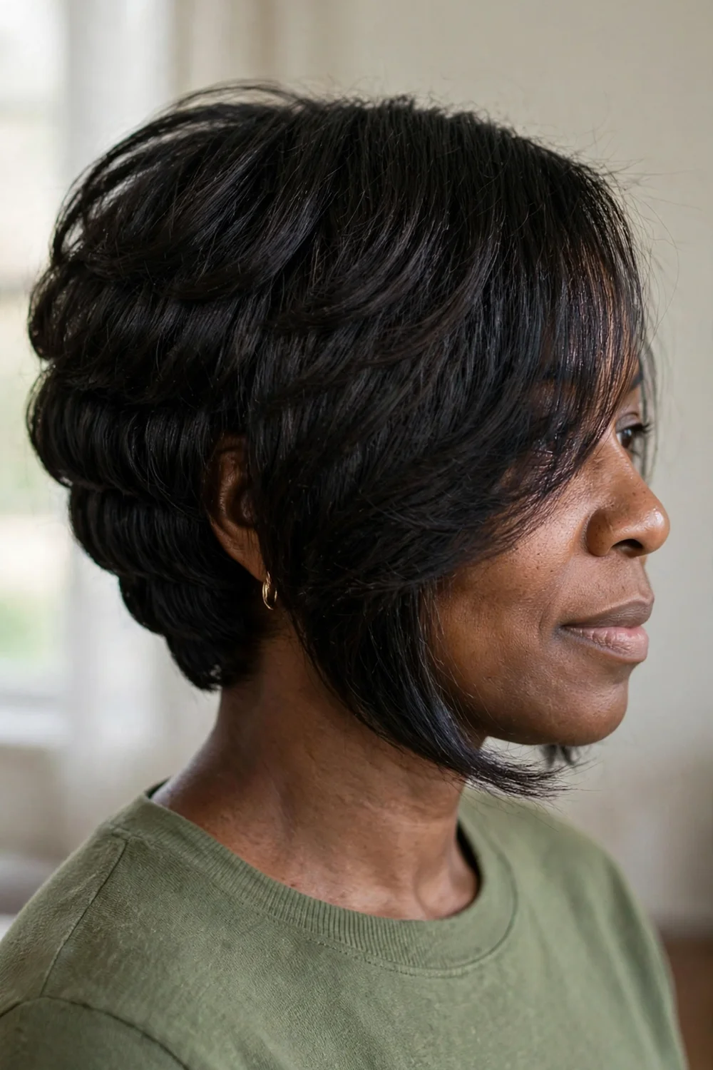 Inverted bob with long side-swept bangs