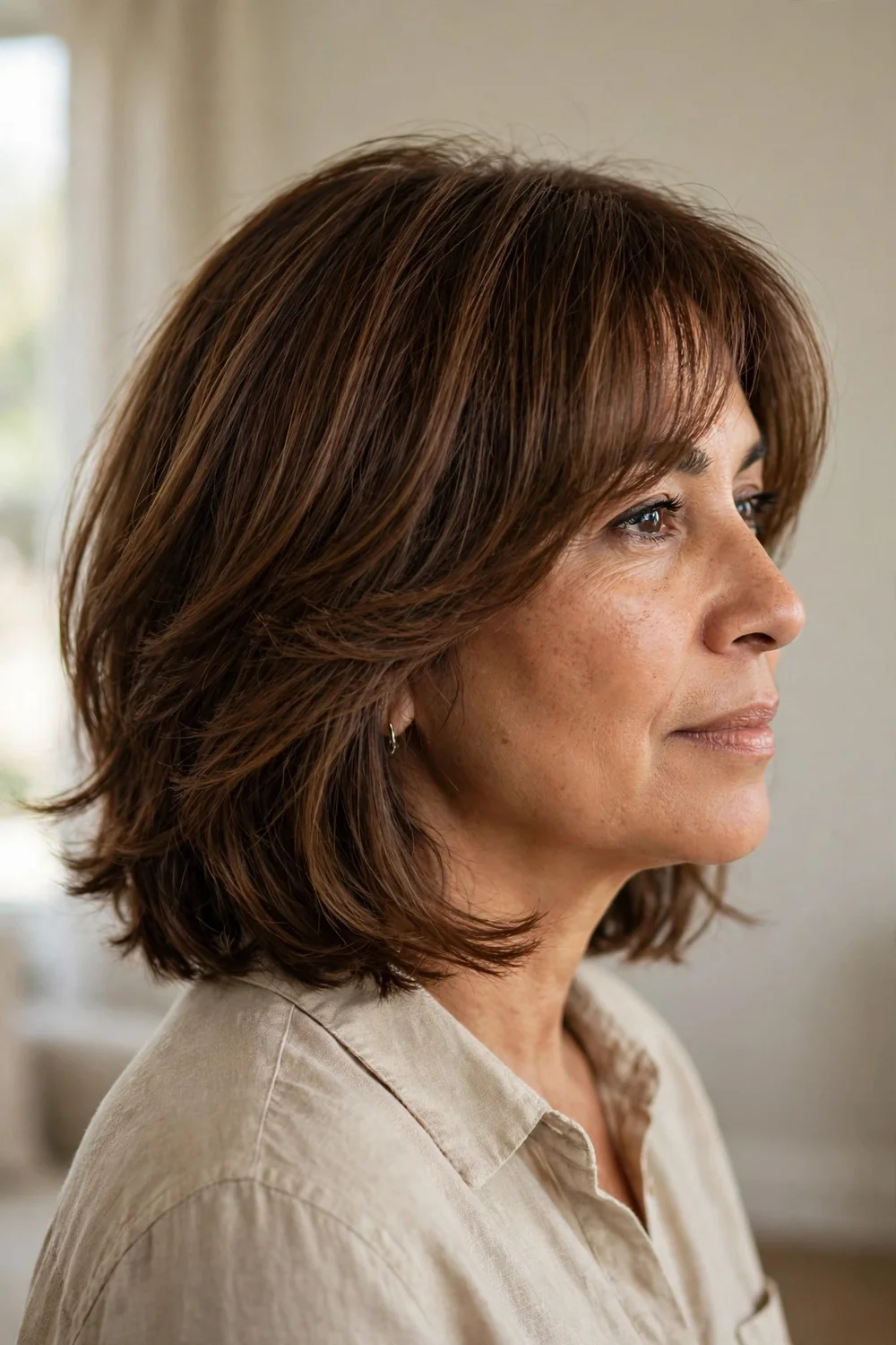 Layered bob with long soft bangs