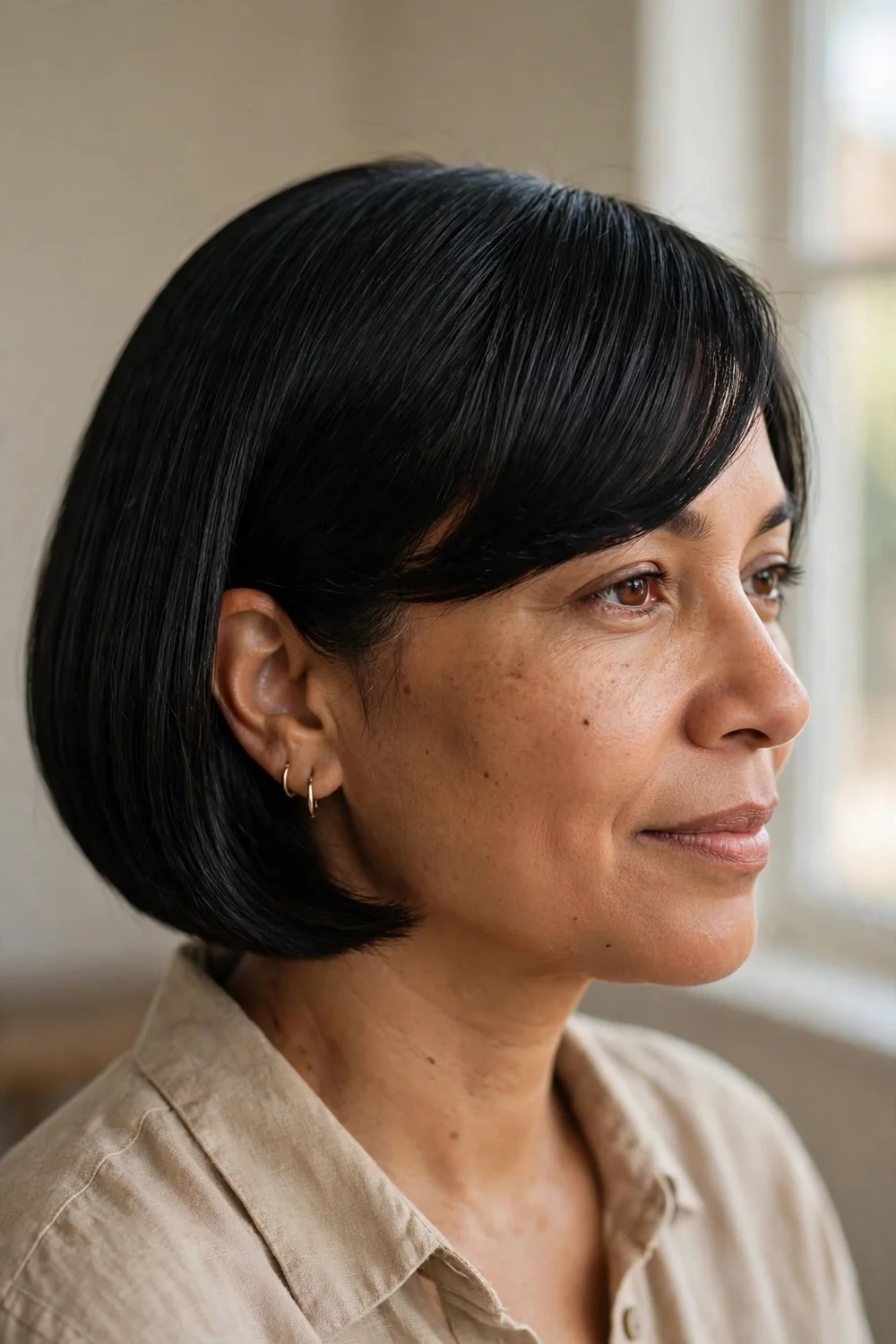 Sleek straight bob with long side bangs