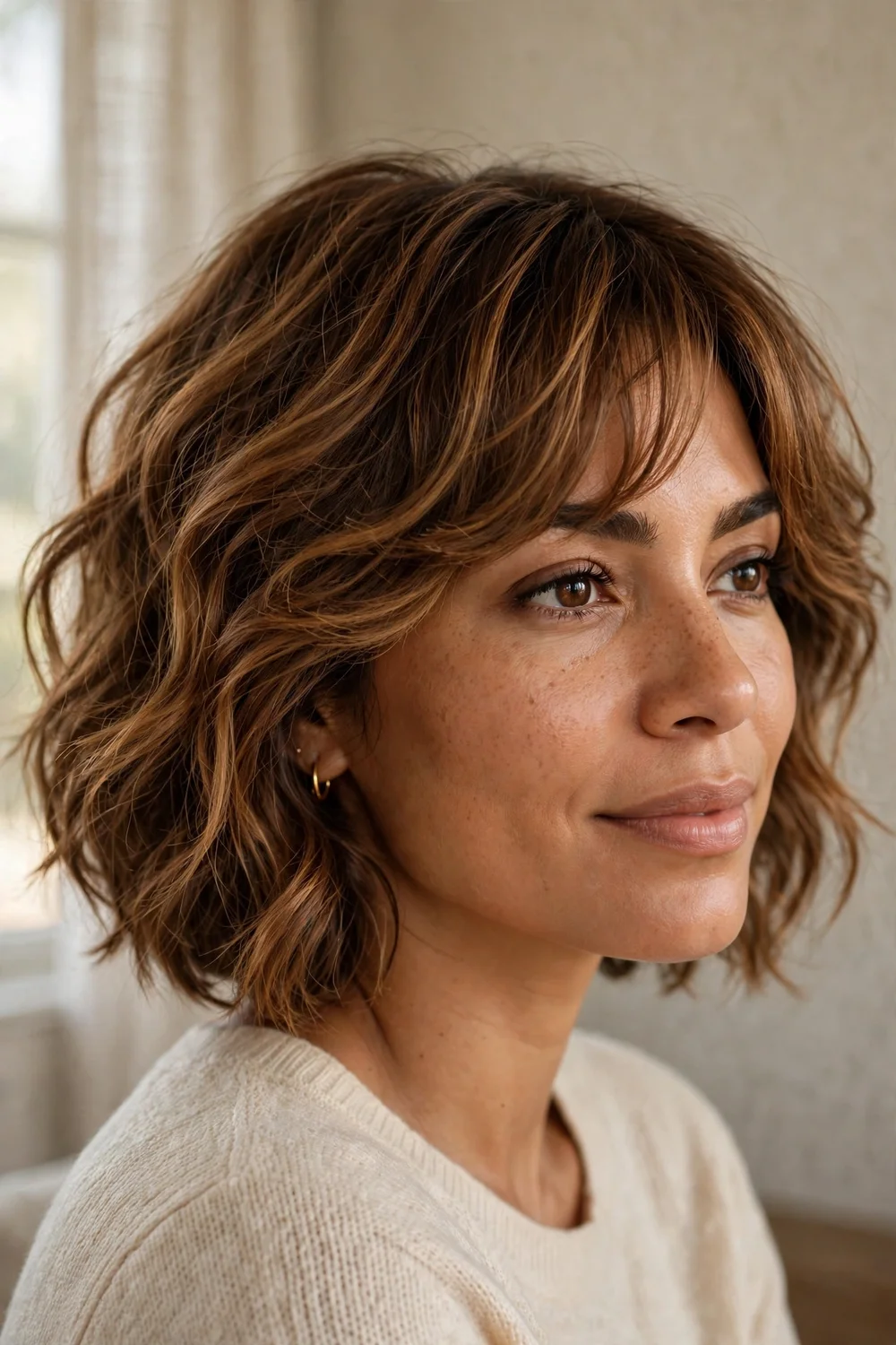 Tousled bob with long side bangs