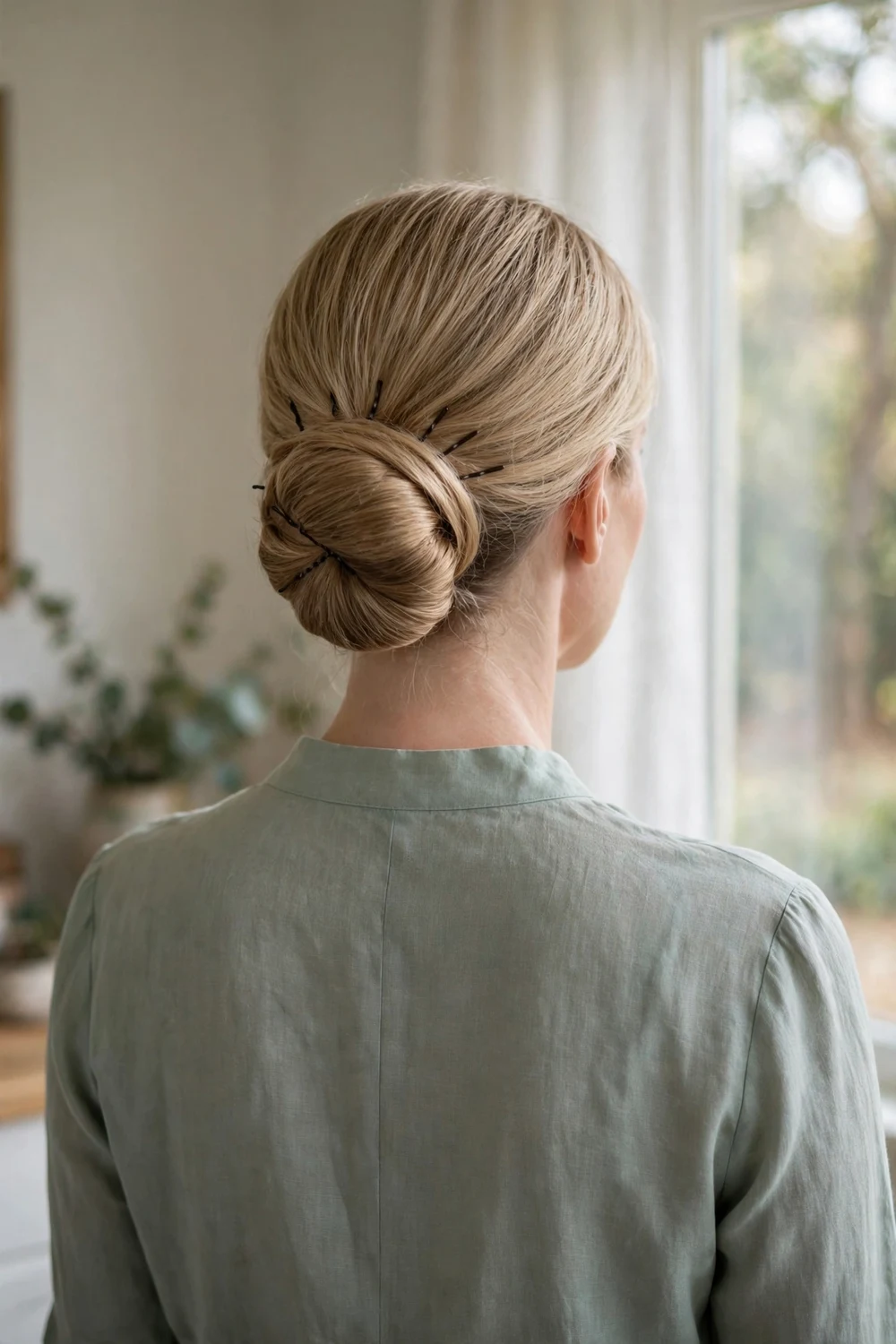 Bobby pins discreetly securing an elegant updo