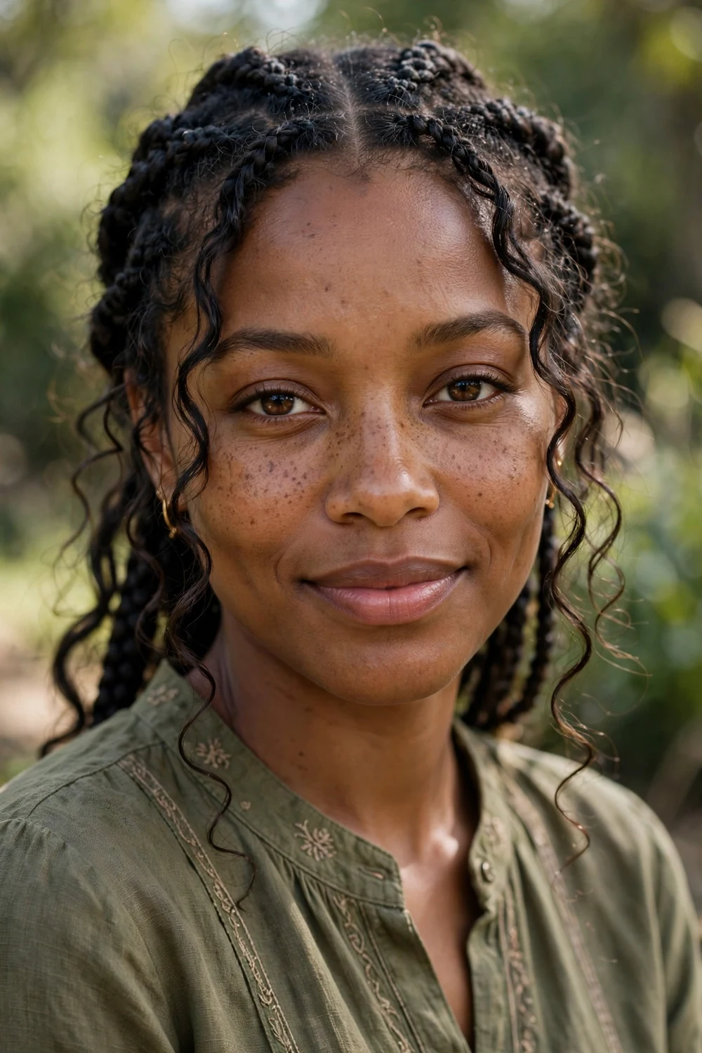 Black woman with messy puffy boho braids, voluminous undone texture