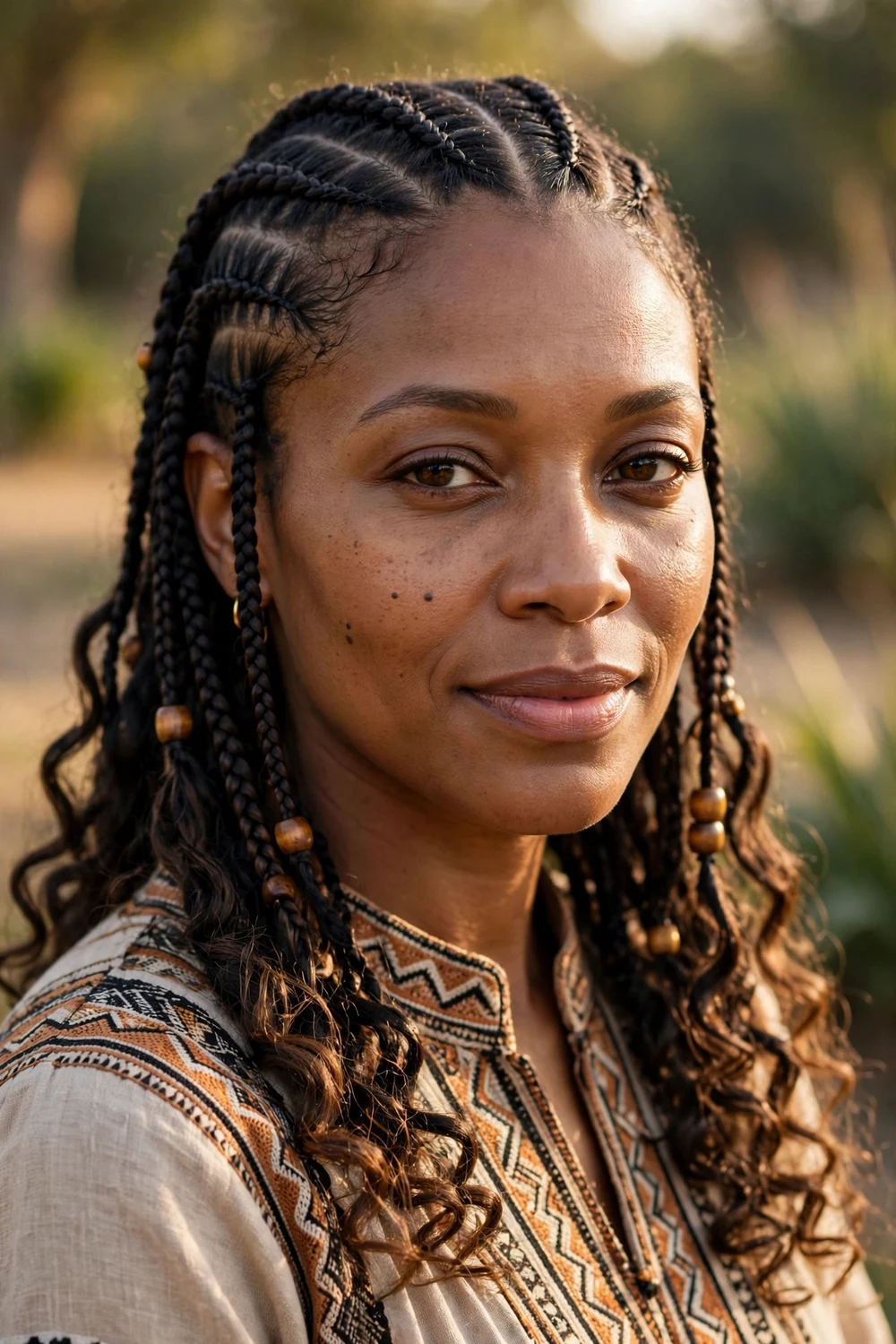 Black woman with black-to-blonde ombre boho braids, two-tone curly finish