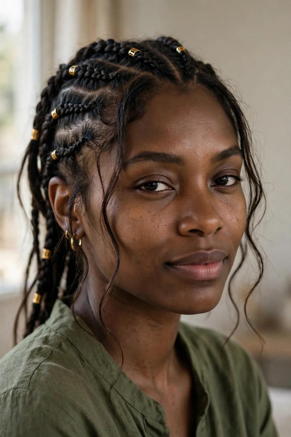 Boho tribal cornrows with gold cuffs