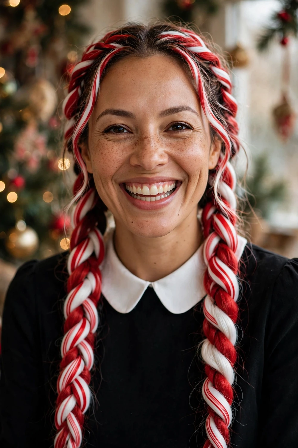 Woman with red and white statement braids