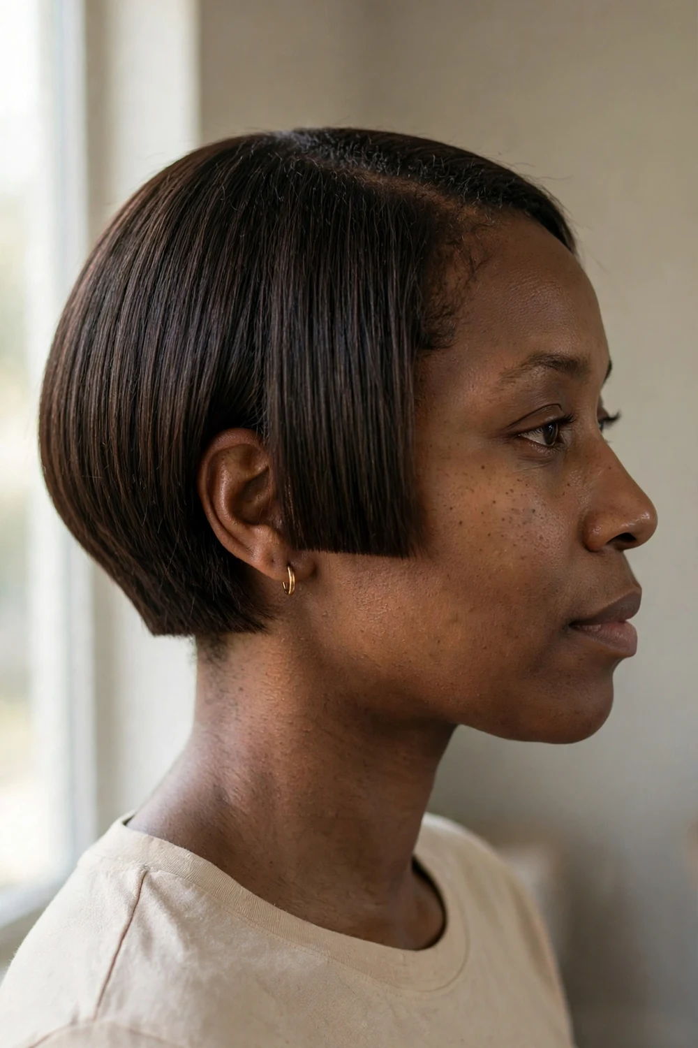 Super short box bob with geometric square outline
