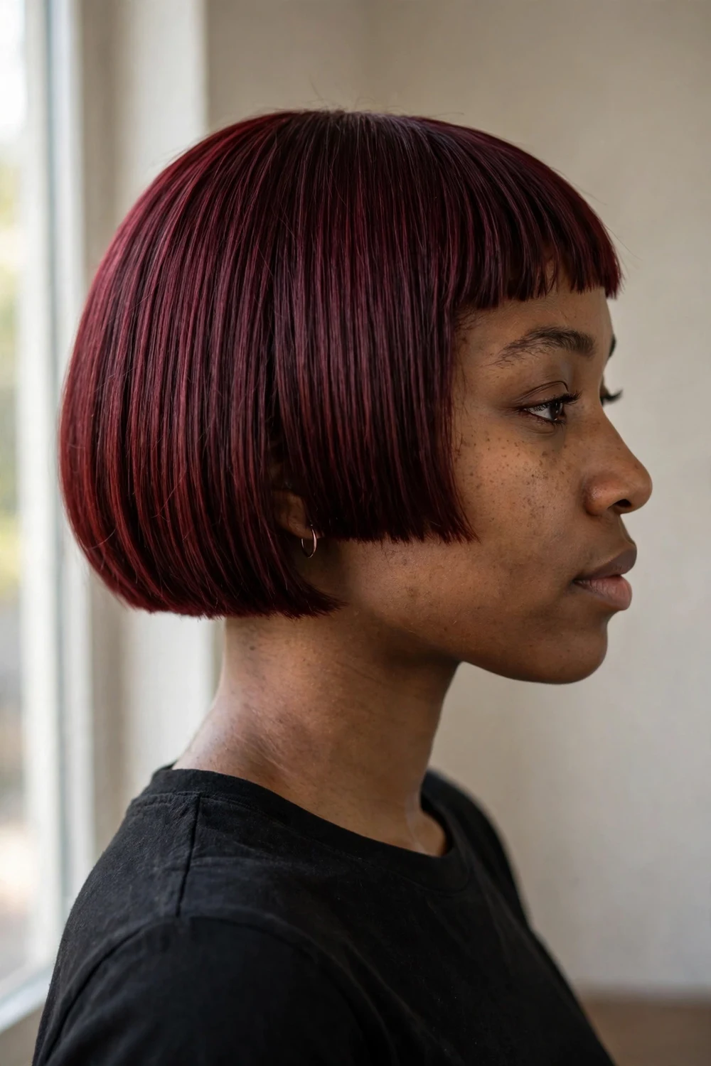 Box bob with very short micro bangs