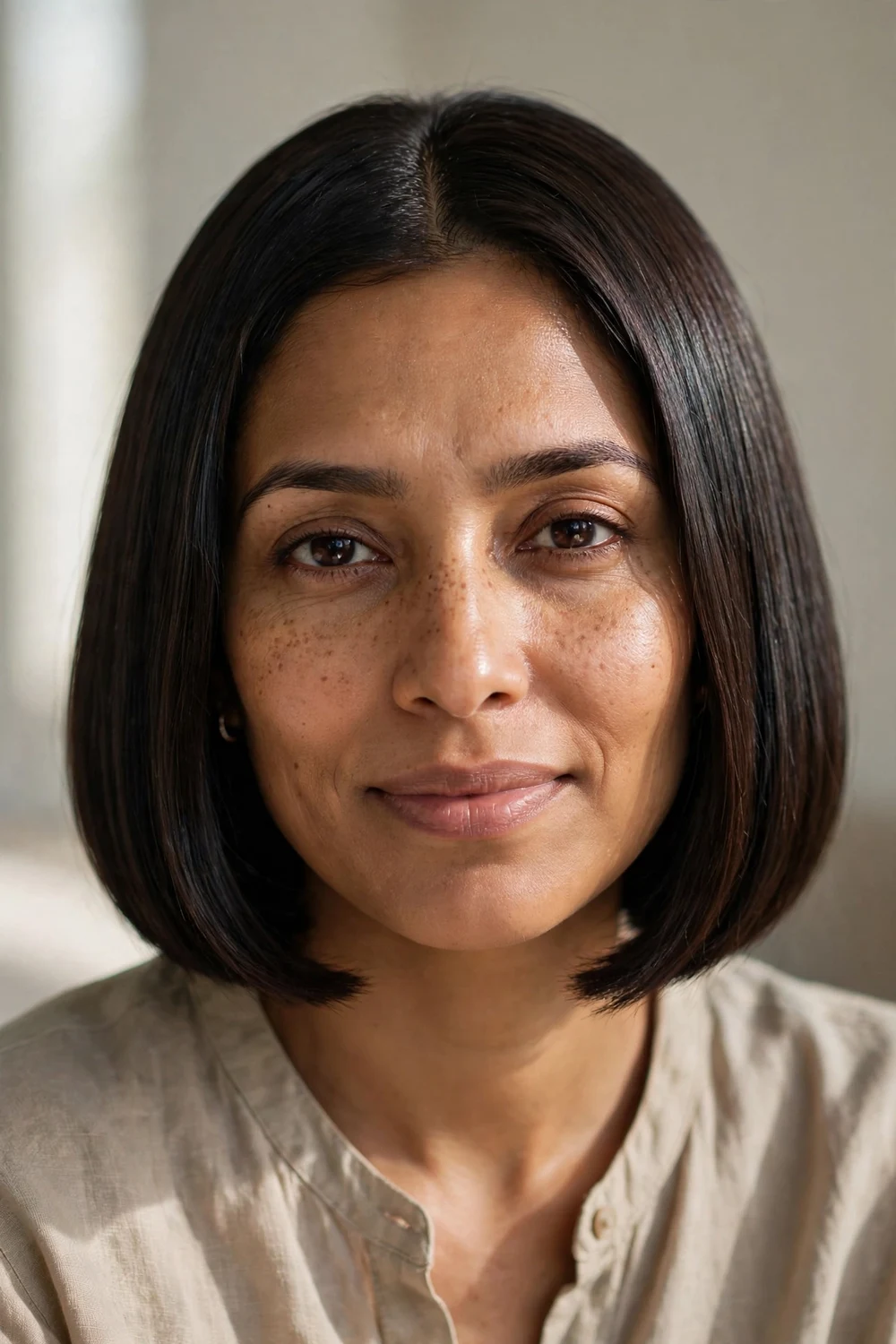 Dark glossy box bob with one-process espresso color