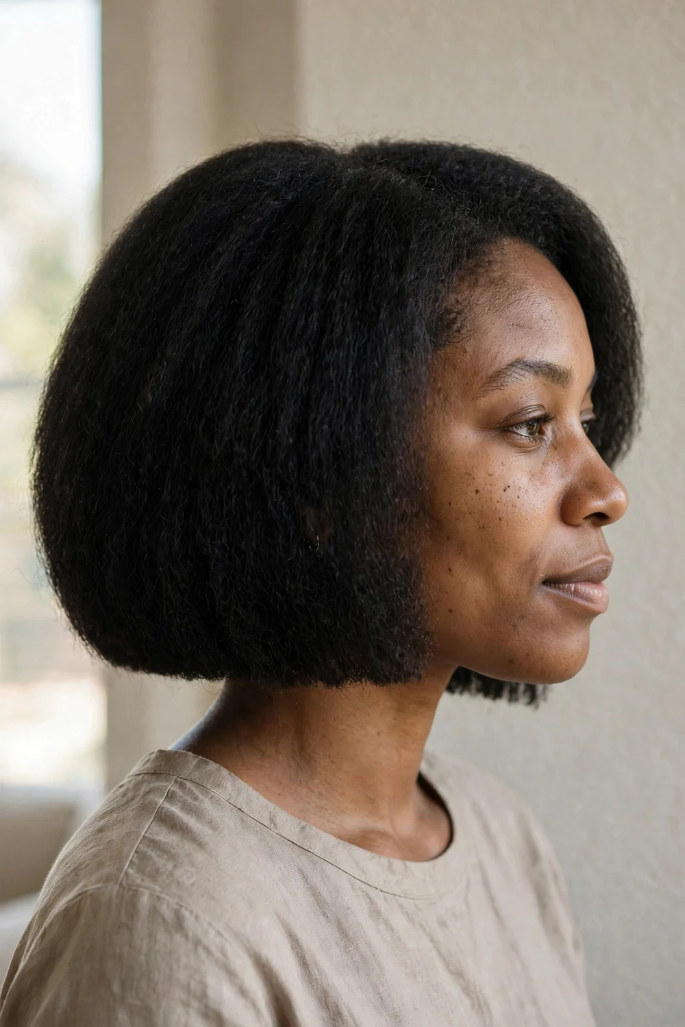 Box bob on thick hair with full density