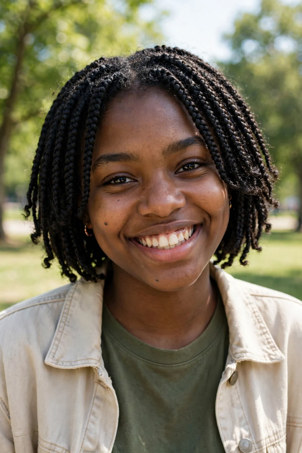 Black woman with extra-long box braids reaching hip length, sleek and dramatic