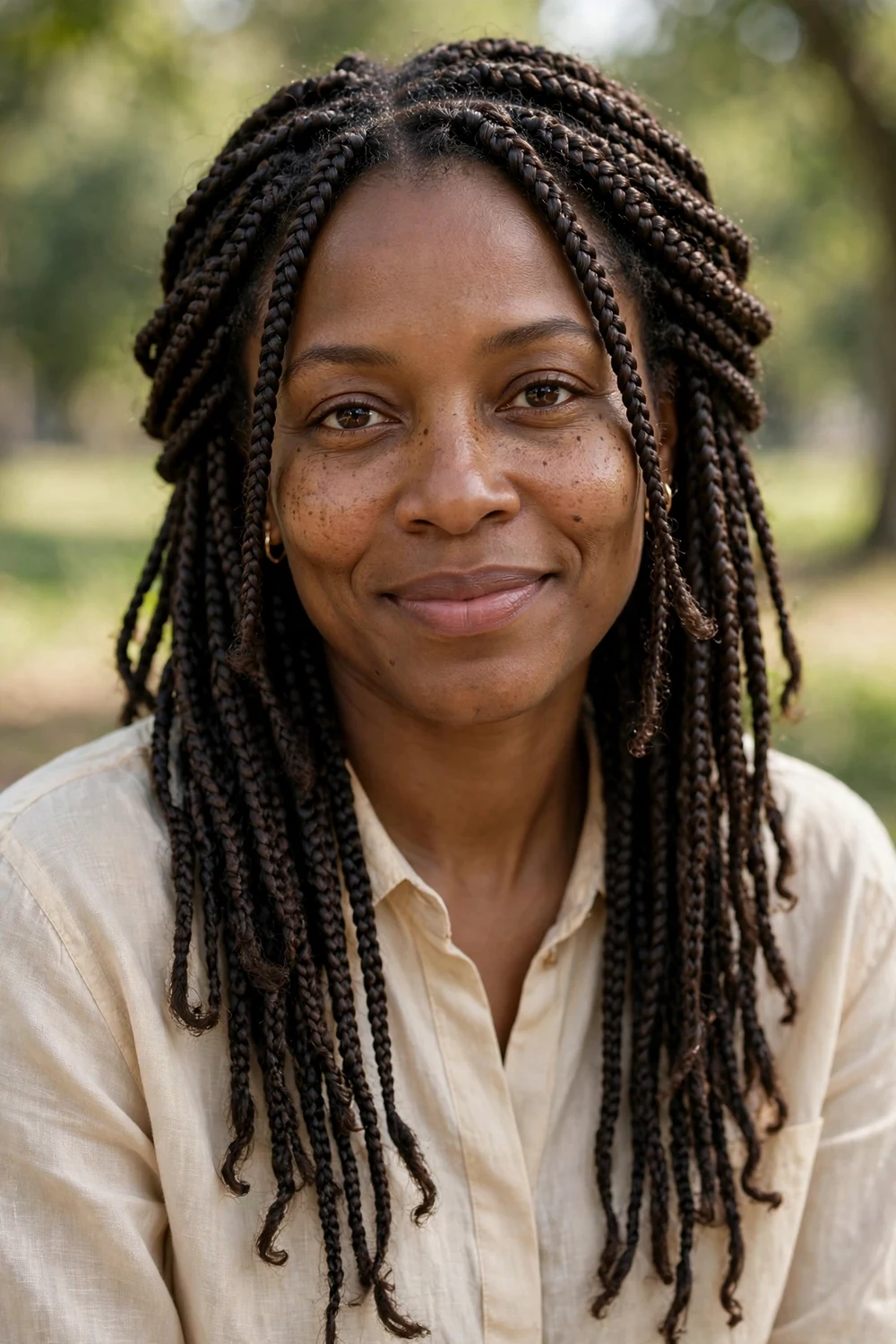 Black woman with poetic justice braids, Janet Jackson inspired long box braids