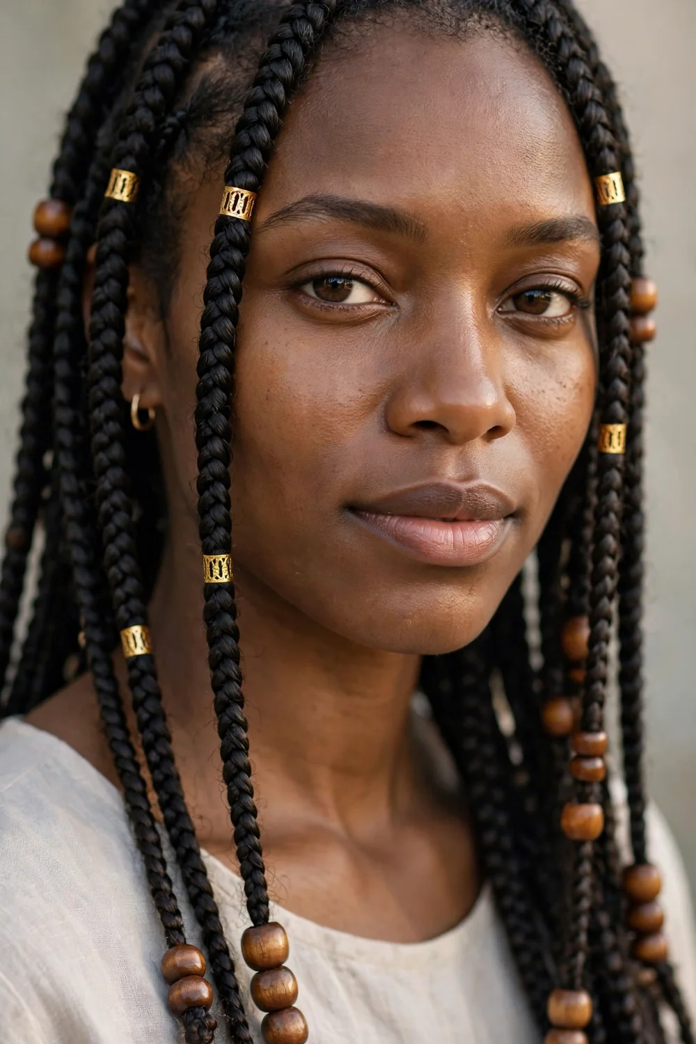 Beaded and cuffed box braids hairstyle