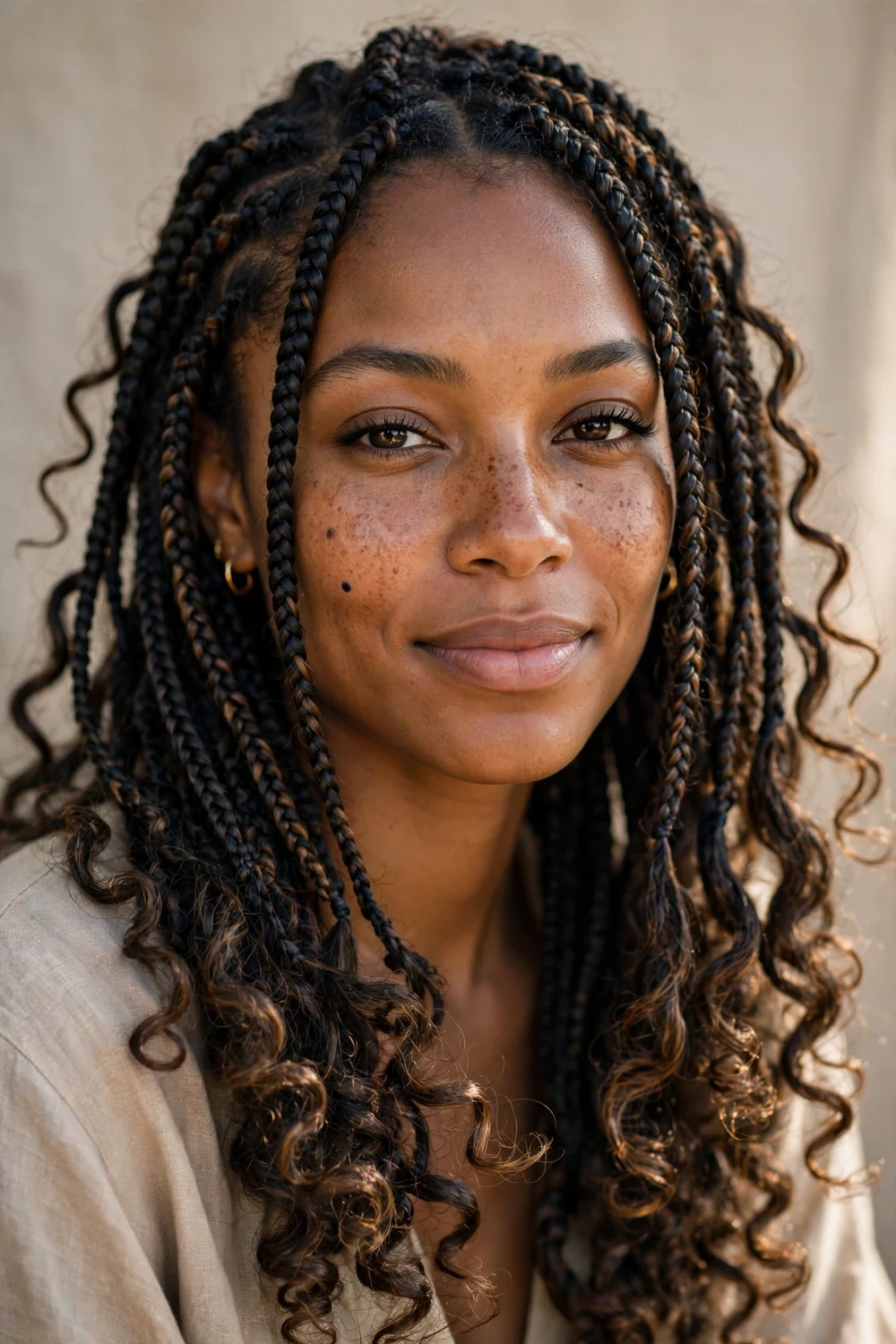 Boho braids with curly ends hairstyle
