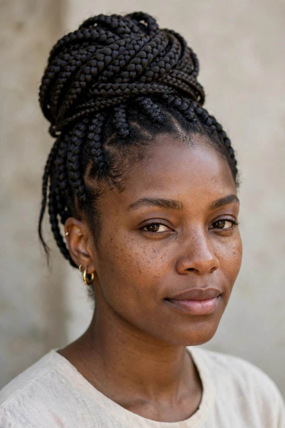 Braided coil bun box braids hairstyle