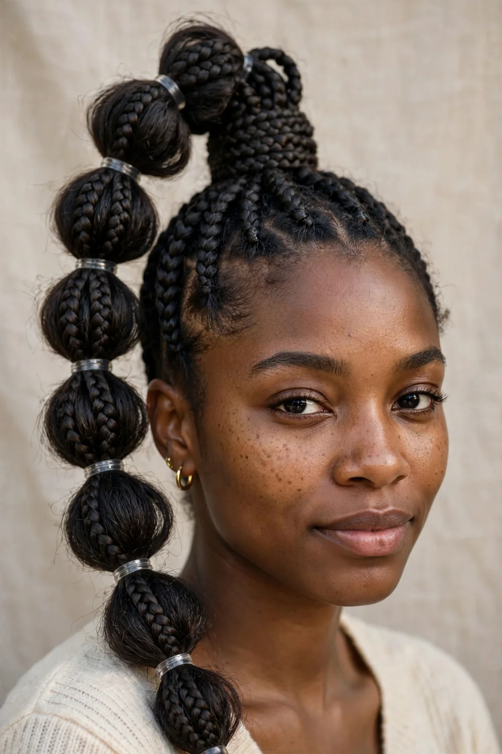 Bubble ponytail box braids hairstyle