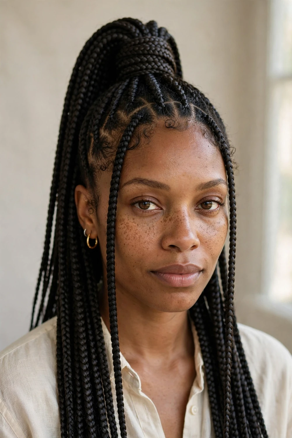 Classic high ponytail box braids hairstyle