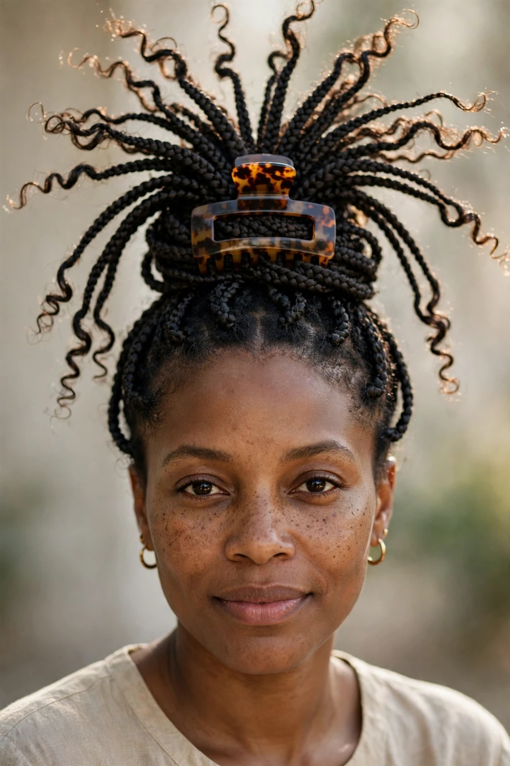 Claw-clip updo box braids hairstyle