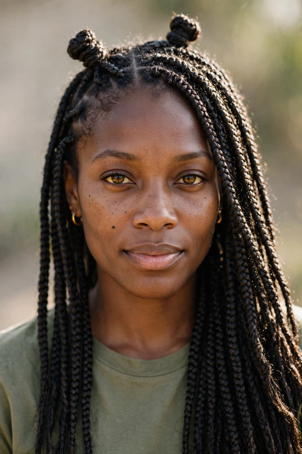 Double half-up top knots box braids hairstyle