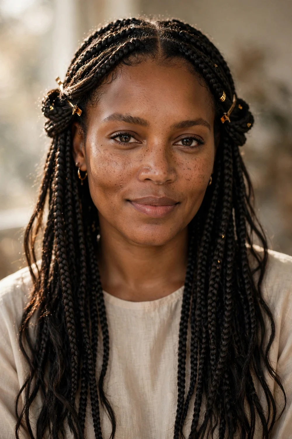 Folded curtain bangs box braids hairstyle