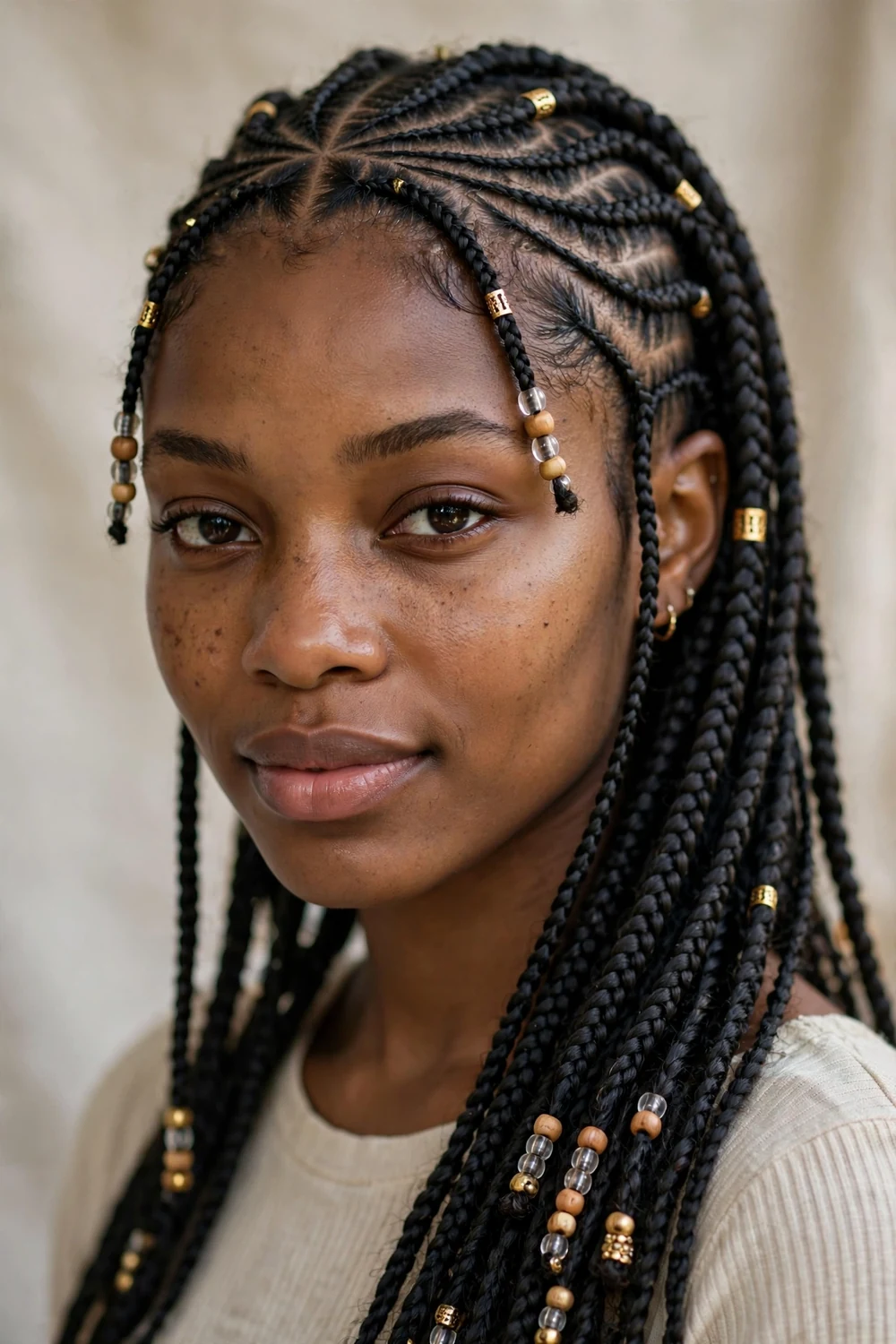 Fulani-inspired cornrow crown with box braids