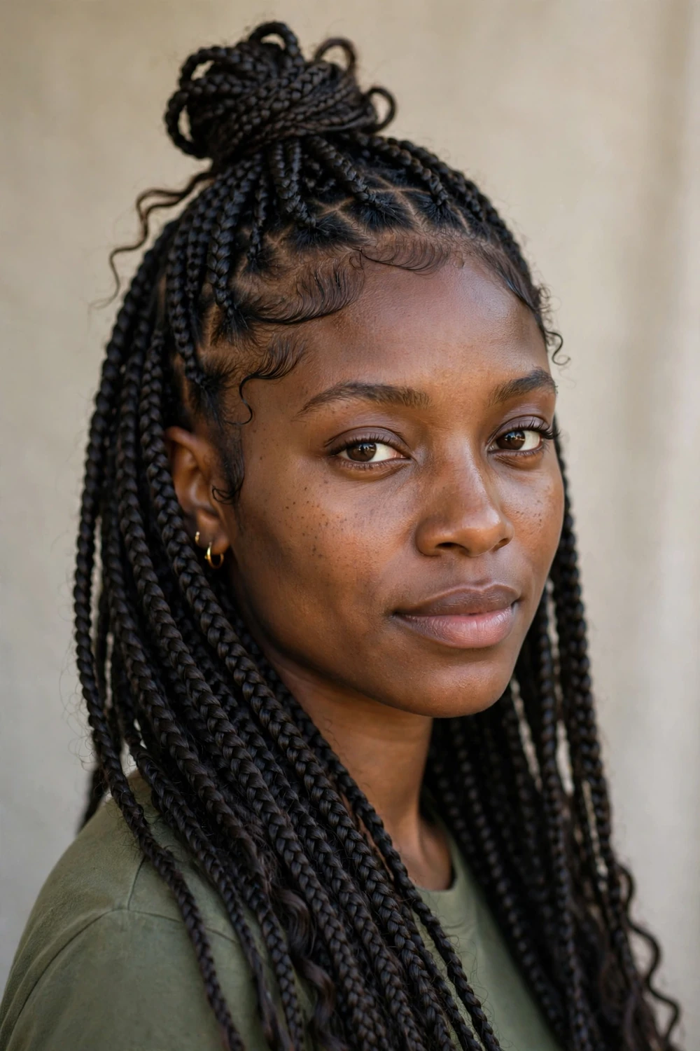 Half-up top knot box braids hairstyle