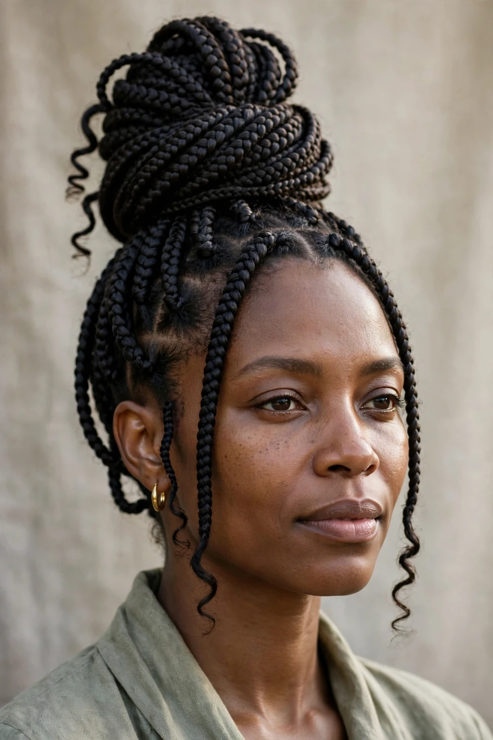 High top-knot bun box braids hairstyle