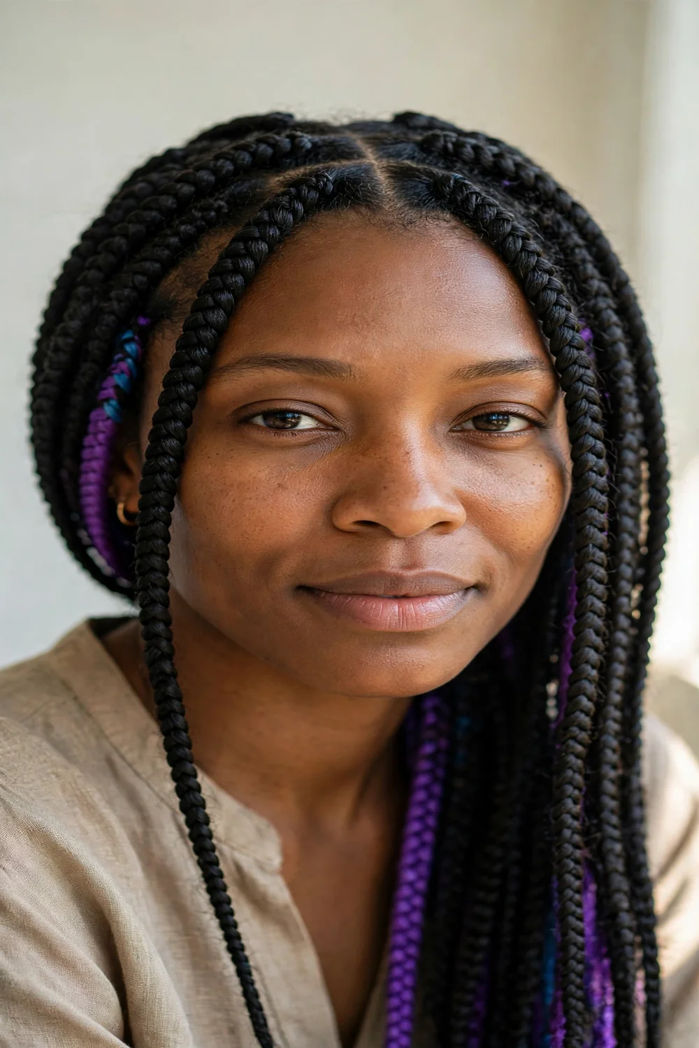 Peekaboo color box braids hairstyle
