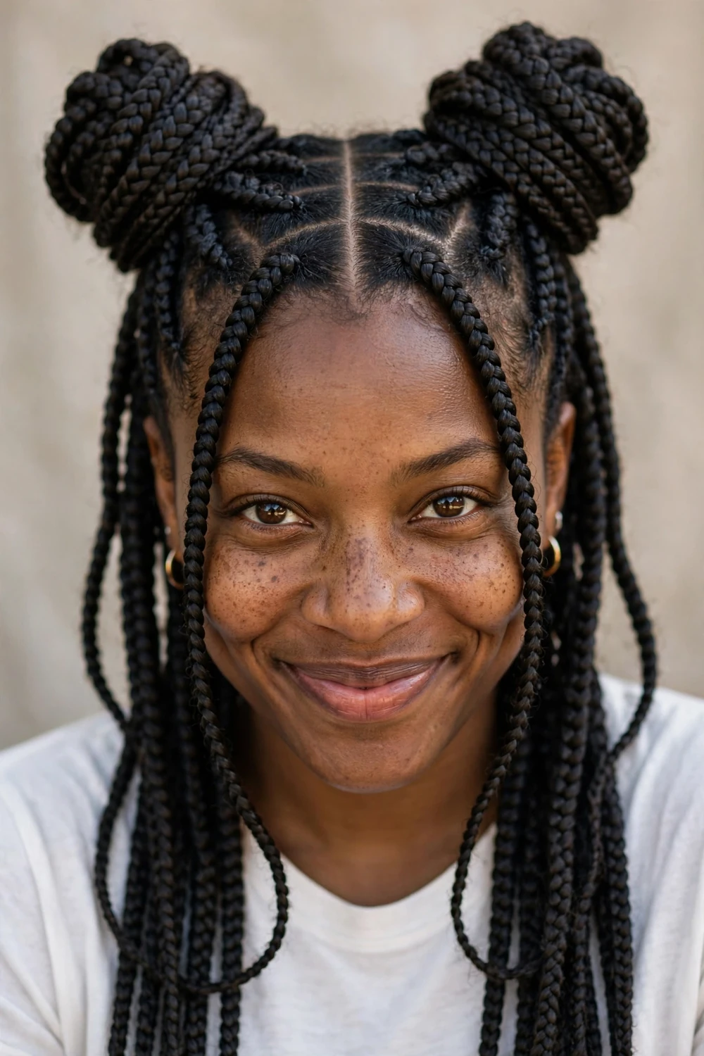 Space buns box braids hairstyle