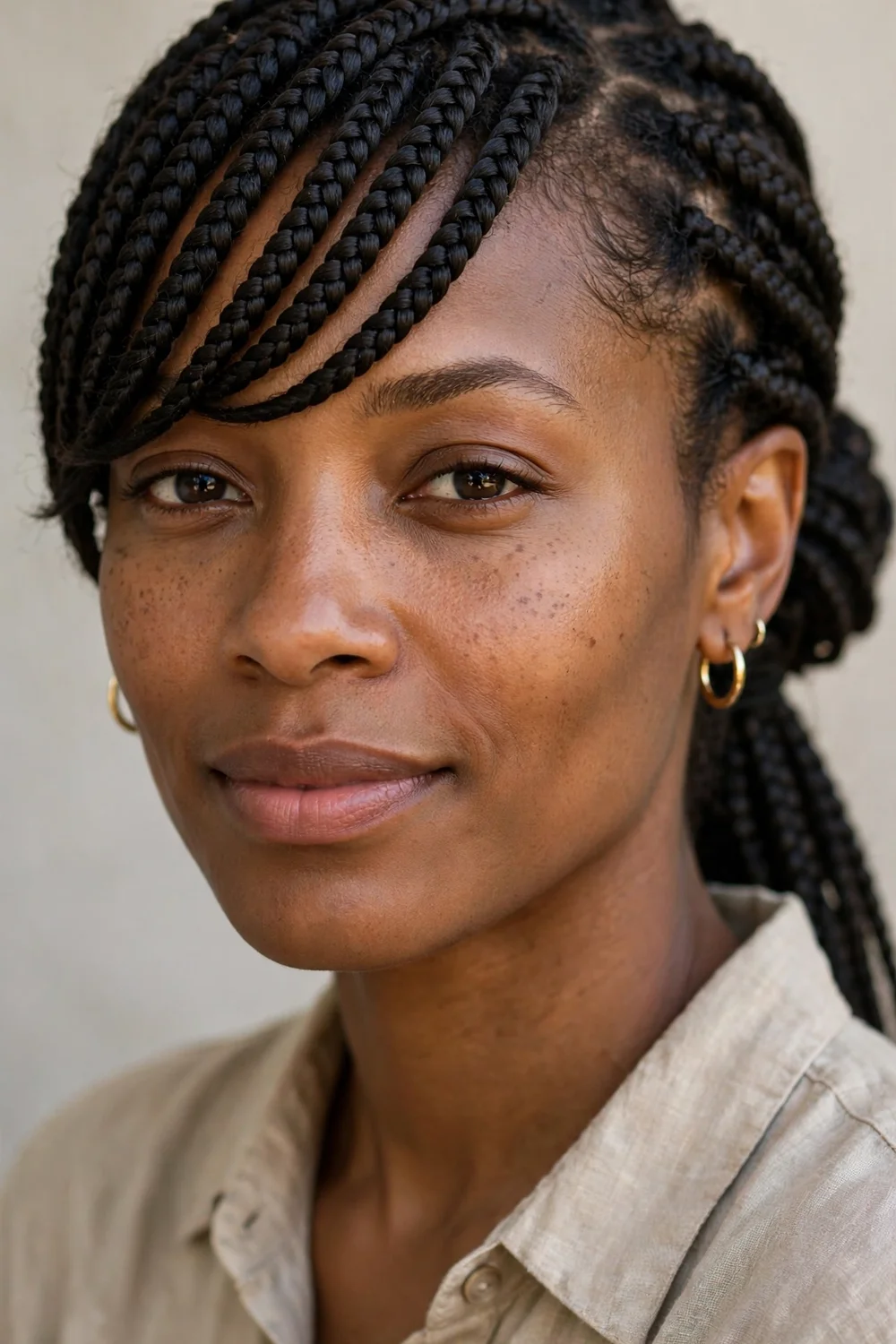 Swoop bangs box braids hairstyle