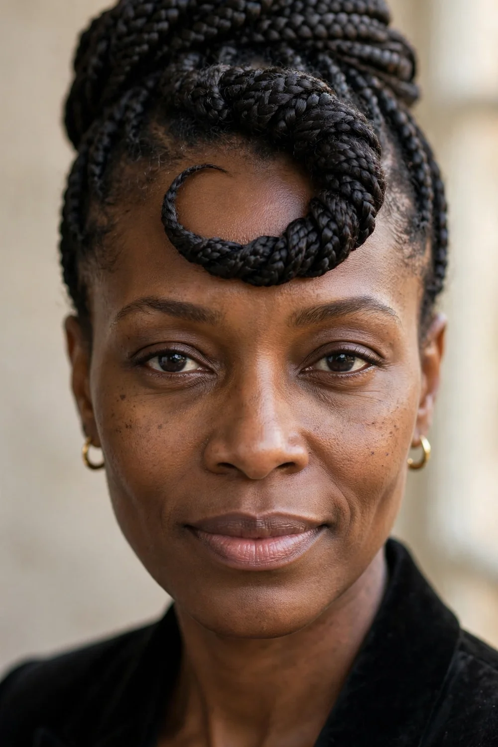 Twisted croissant updo box braids hairstyle