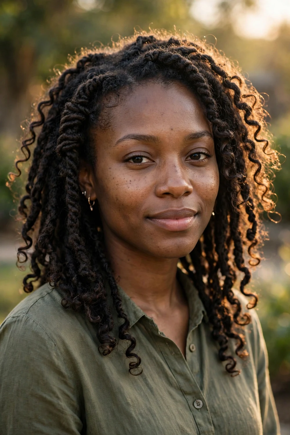 Black woman with swirl braid designs, spiral patterned cornrows